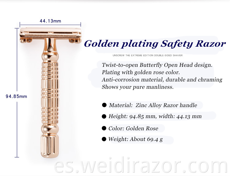 Maquinilla de afeitar de seguridad ajustable de doble filo de acero inoxidable